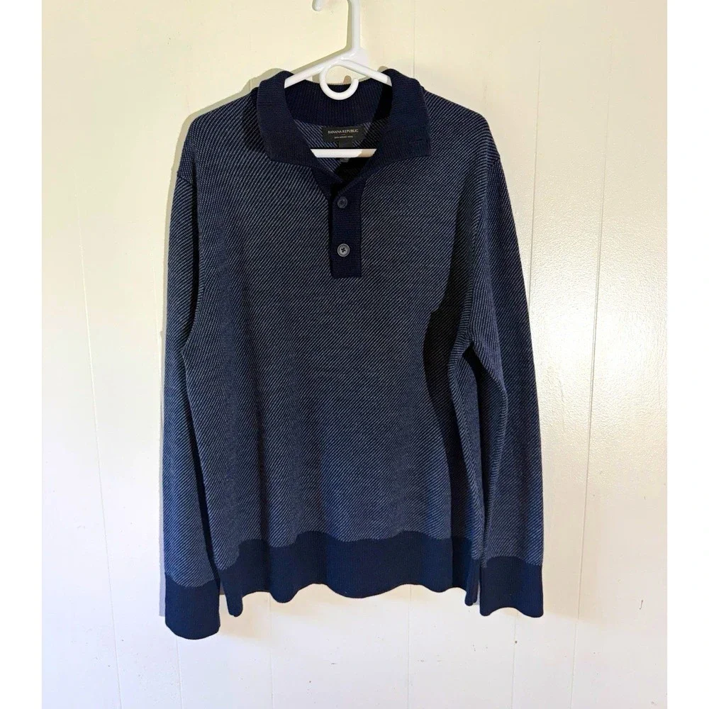 Banana Republic Merino Wool Collared Button Neck Pullover Sweater Men's XL